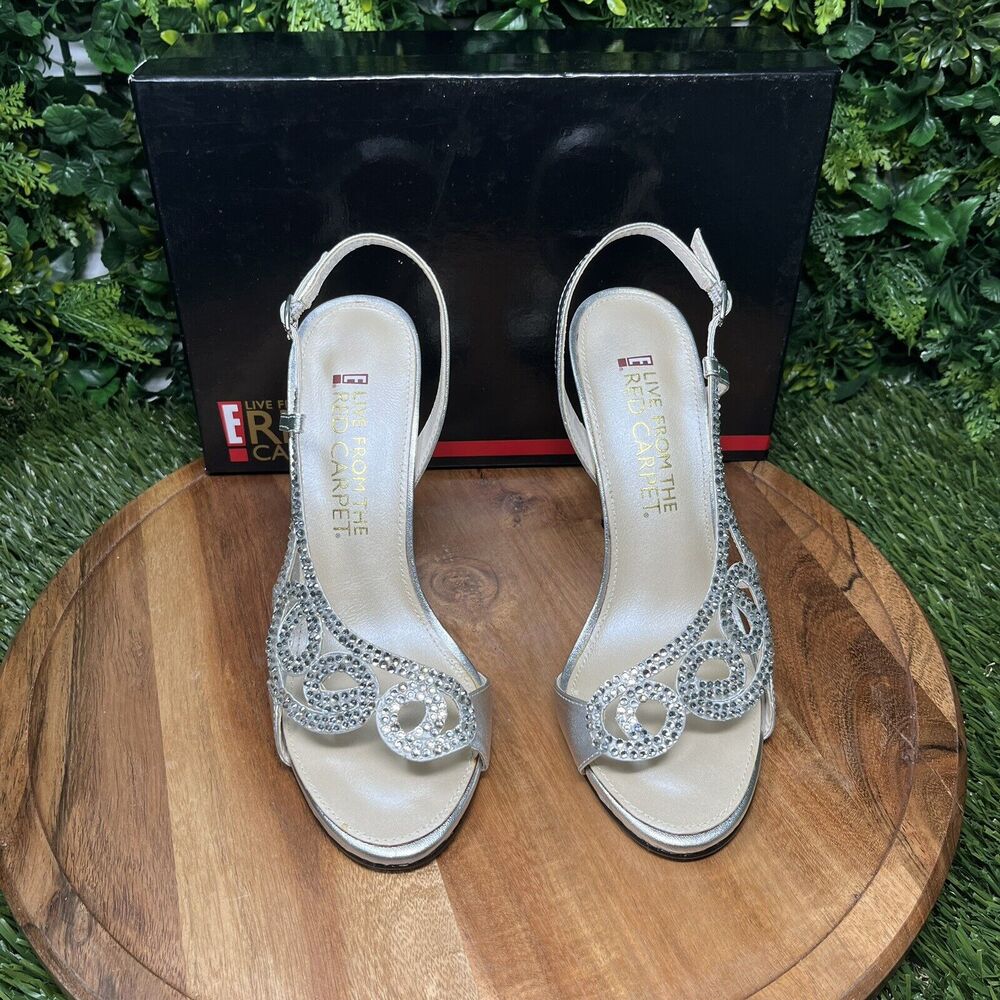 E! Live‎ From The Red Carpet Heels Women’s 8.5 Silver Dress Bridal Sandals 1662 - Picture 7 of 16